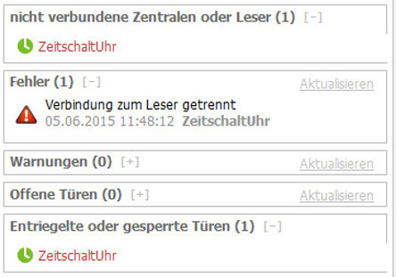 Statusanzeige auf der Startseite