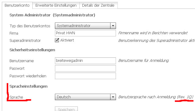 hier wird die System Sprache eingestellt