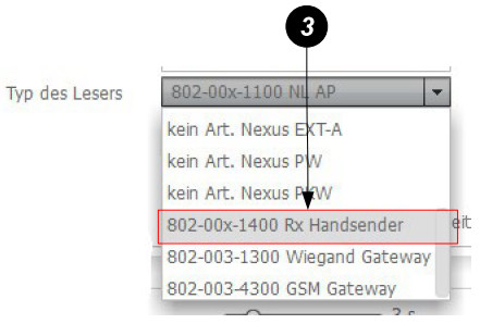 Bei der Auswahl wird der Online Leser (NL) mit diesem Typ definiert.