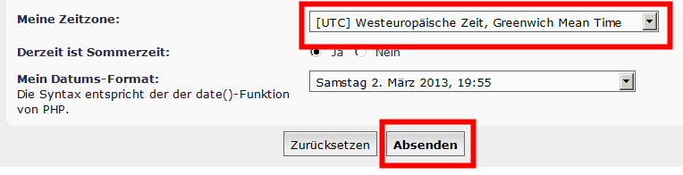 also hier die falsche Zone auswählen GMT = UTC
