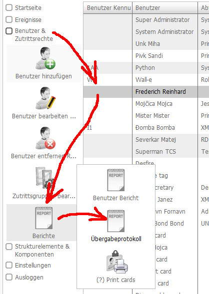 Übergabeprotokoll für einen einzelnen Benutzer erzeugen.